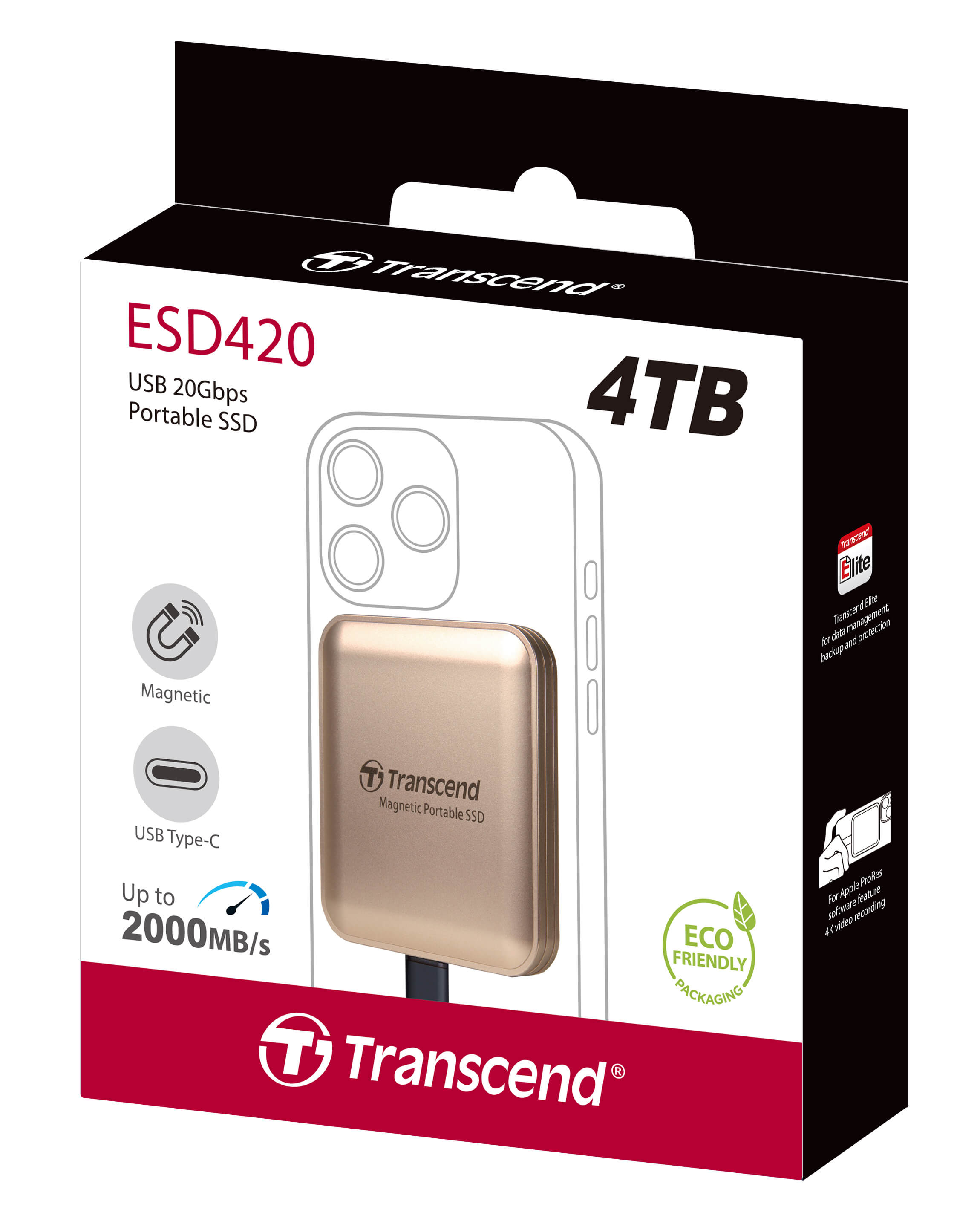 Ổ cứng di động SSD Transcend Magsafe 4TB 2500MB/s màu vàng Gold TS4TESD420G - Bảo hành 5 năm