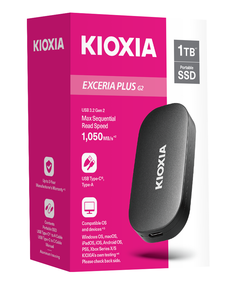 Ổ cứng di động SSD KIOXIA EXCERIA PLUS G2 Portable 1TB upto 1050MB/s LXD20K001TG8 - Bảo hành 3 năm