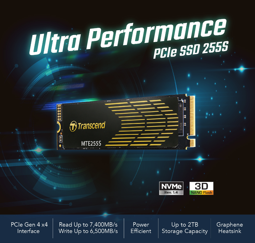 Ổ cứng gắn trong SSD Transcend TS2TMTE255S Heatsink 2TB M.2 2280 NVMe PCIe Gen4 x4 R/W 7400/6100MB/s - Bảo Hành 5 năm
