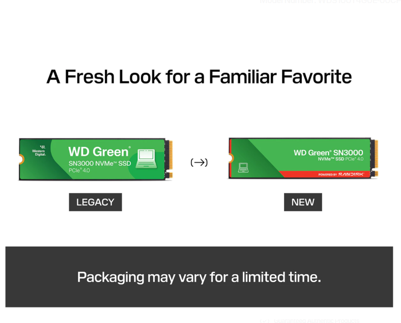 SSD gắn trong WD Green SN3000 1TB Green PCle NVMe Gen4x 4 WDS500G5B0E upto 5000MB/s - Bảo Hành 3 năm