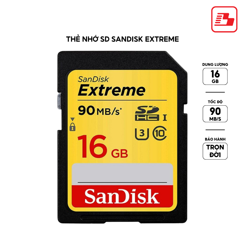 Thẻ nhớ SD Sandisk Extreme 16GB 90MB/s SDSDXNE-016G-GNCIN - Bảo hành trọn đời