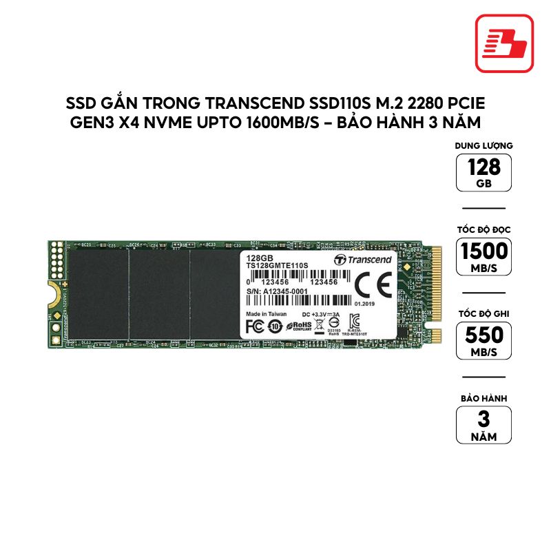 Ổ cứng gắn trong 128GB SSD110S M.2 PCIe Transcend TS128GMTE110S 