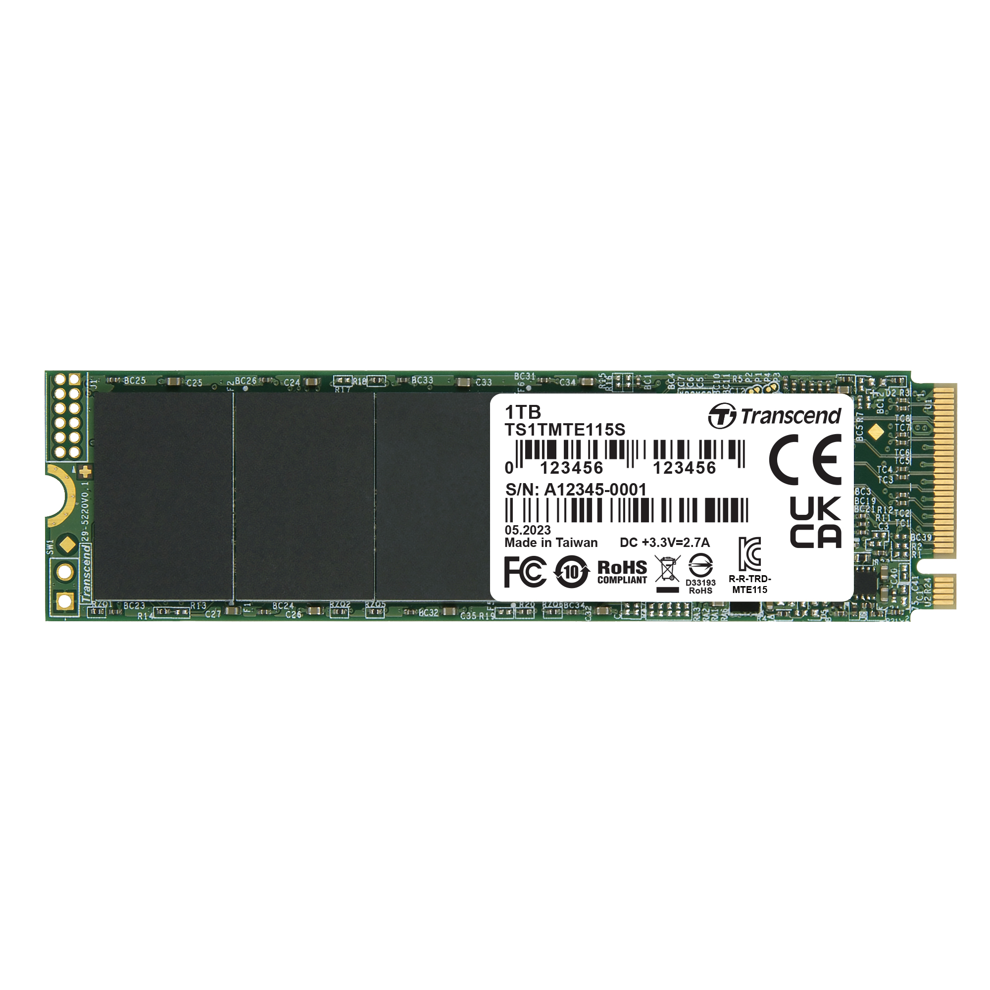 Ổ cứng gắn trong 1TB SSD115S M.2 2280, PCIe Gen3x4, Transcend (up to R/W: 3200/2000MB/s) - Bảo Hành 3 năm