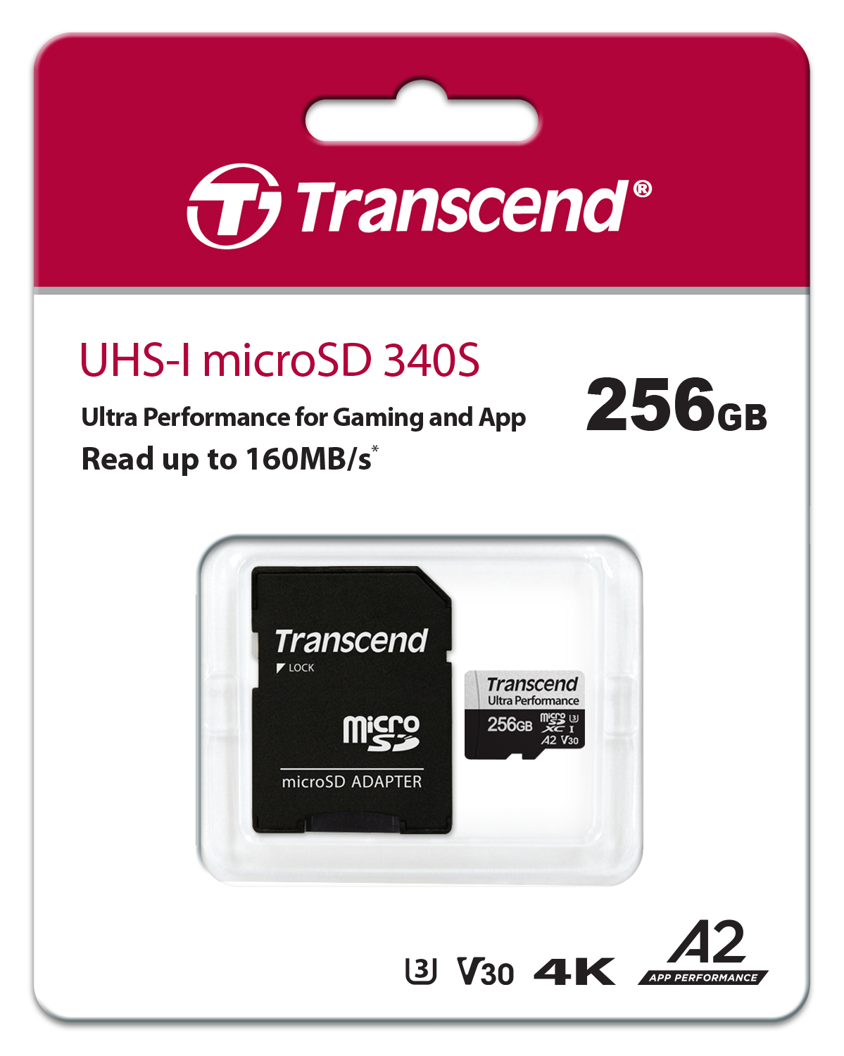 Thẻ nhớ MicroSDXC Transcend USD340S 256GB UHS-I U3 A2 upto 160MB/s TS256GUSD340S (kèm adaptor) - Bảo hành 5 năm