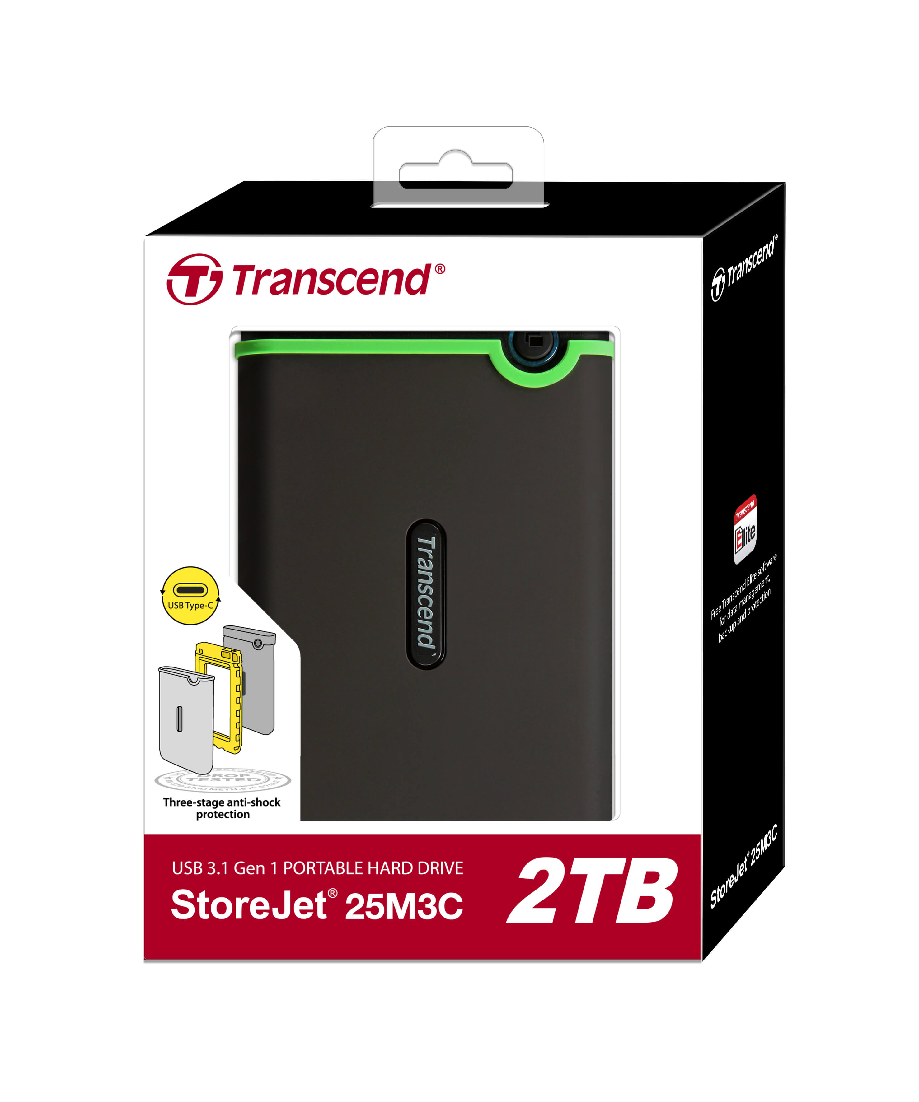 Ổ cứng di động HDD Transcend StoreJet Slim 25M3C 2.5" Type C 2TB TS2TSJ25M3C - Bảo hành 3 năm