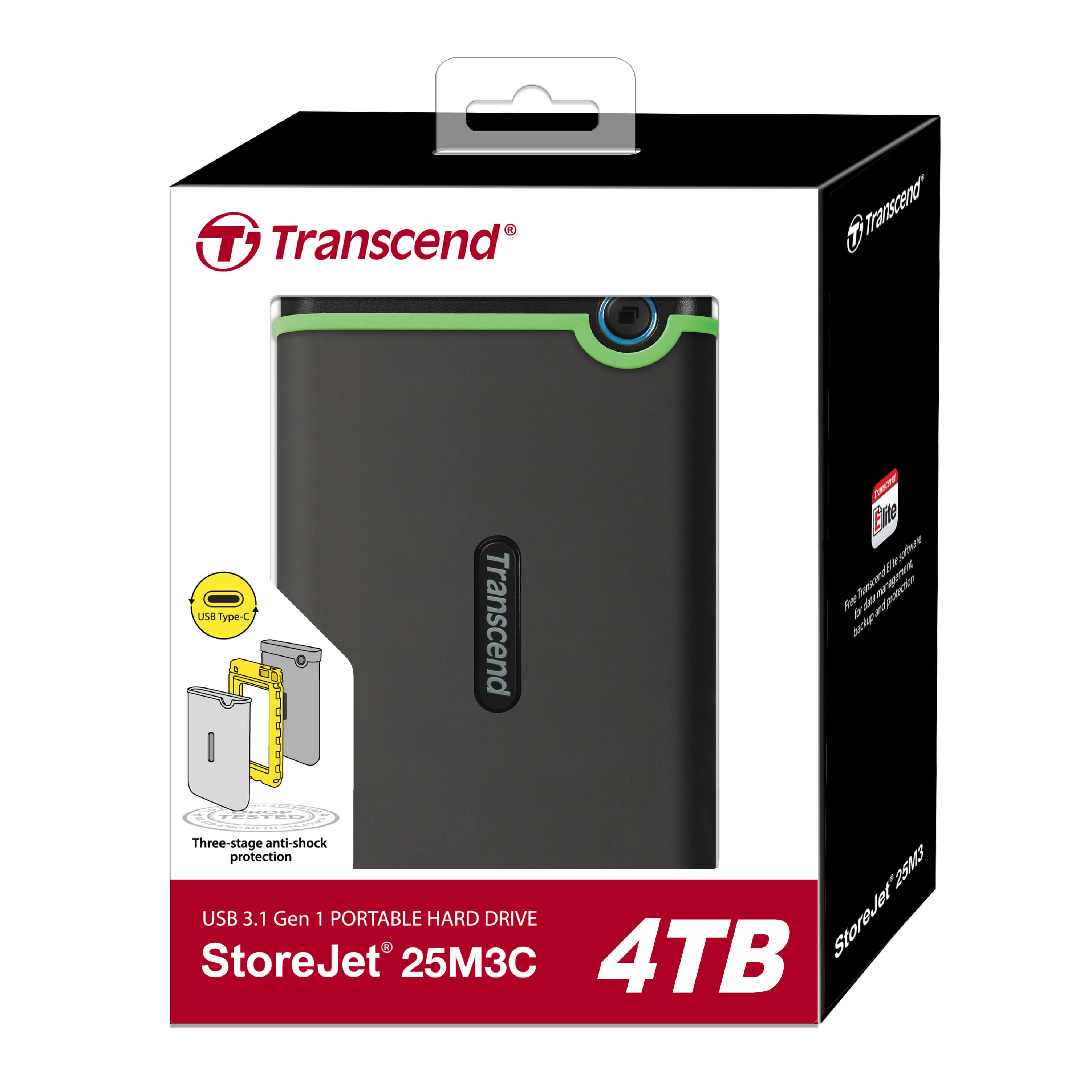 Ổ cứng di động HDD Transcend StoreJet Slim 25M3C 2.5" Type C 4TB TS4TSJ25M3C - Bảo hành 3 năm
