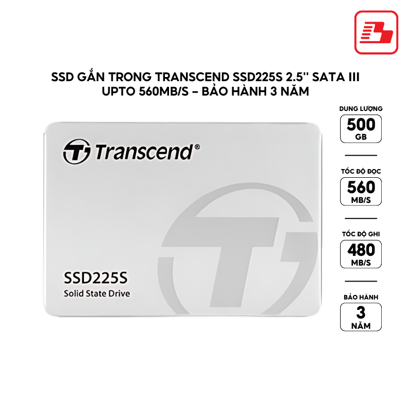 ổ cứng gắn trong 500GB SSD225S 2.5'' SATA3 Transcend (Seq R/W: 560/480MB/s) - Bảo hành 3 năm