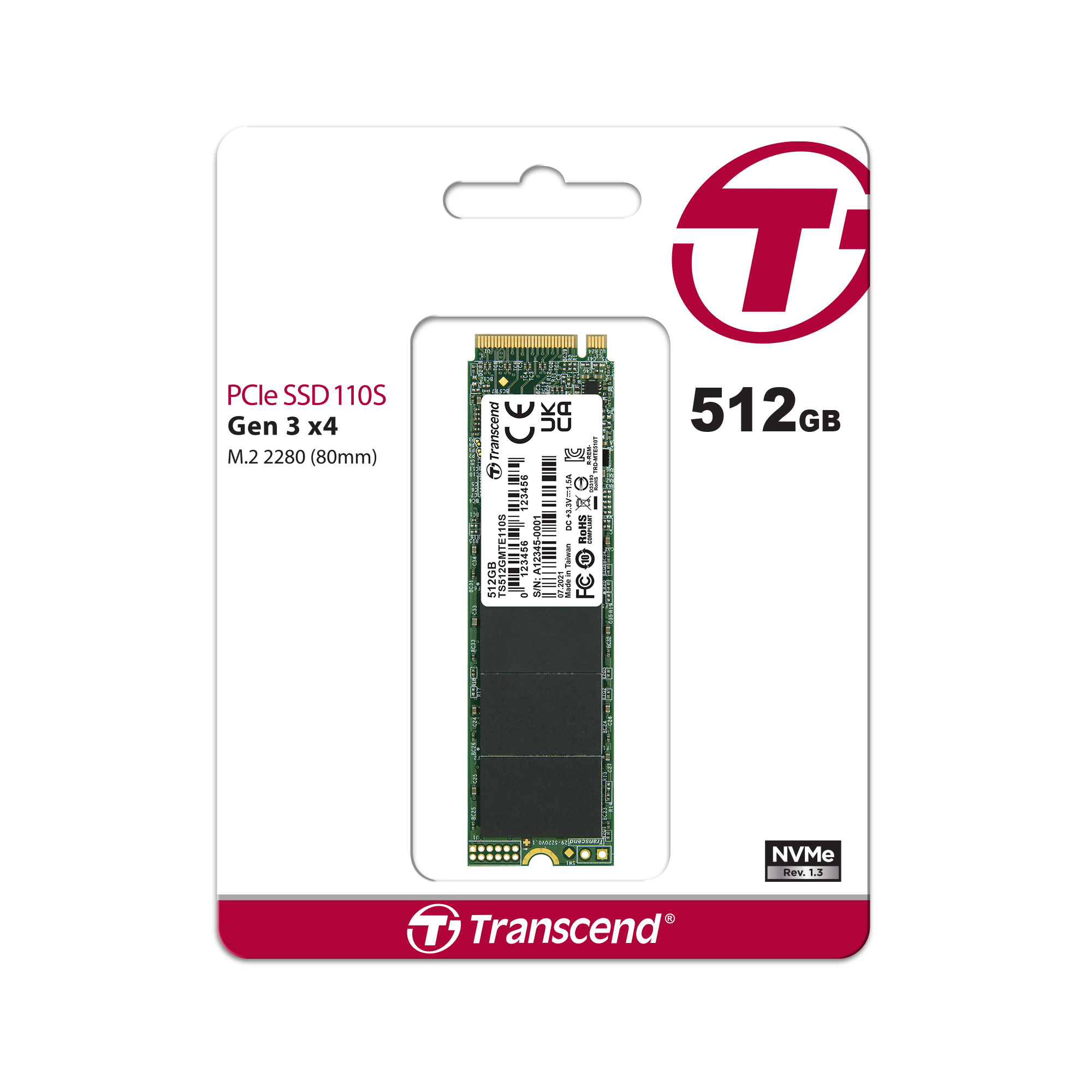SSD gắn trong Transcend SSD110S 512GB M.2 2280 PCIe Gen3 x4 NVMe upto 1600MB/s TS512GMTE110S - Bảo hành 5 năm