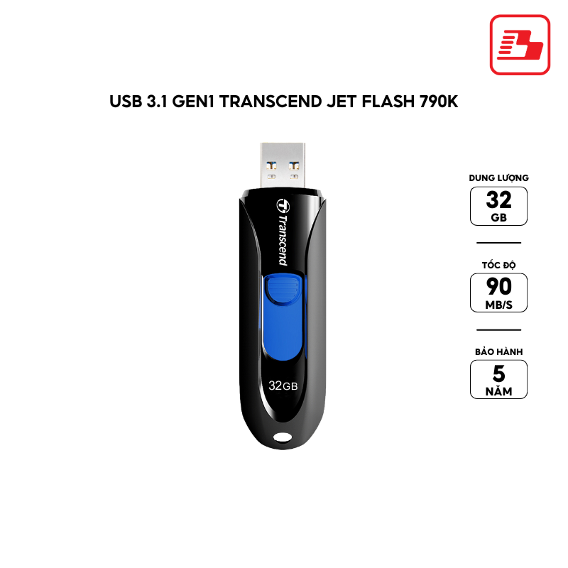 USB 3.1 Gen1 Transcend Jet Flash 790K 32GB 5Gbps TS32GJF790K - Bảo hành 5 năm