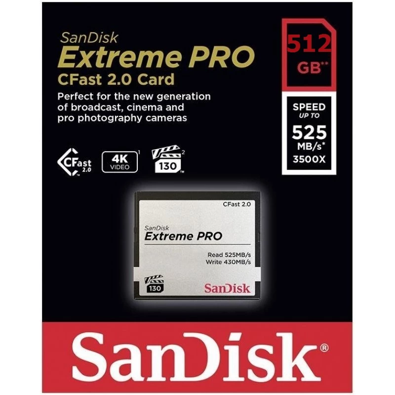 Thẻ nhớ Cfast 2.0 SanDisk Extreme Pro 3500x 512GB upto 525MB/s SDCFSP-512G-G46D - Bảo Hành 5 năm