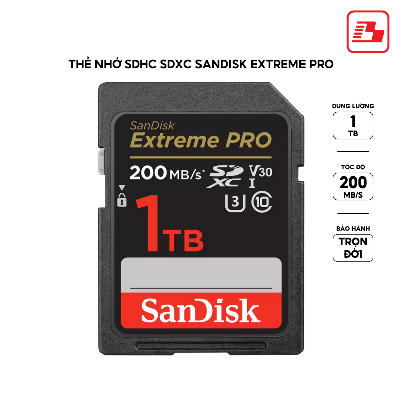 Thẻ nhớ SDXC Sandisk Extreme Pro 1TB V30 U3 C10 UHS-I 200MB/s SDSDXXD-1T00-GN4IN - Bảo hành trọn đời