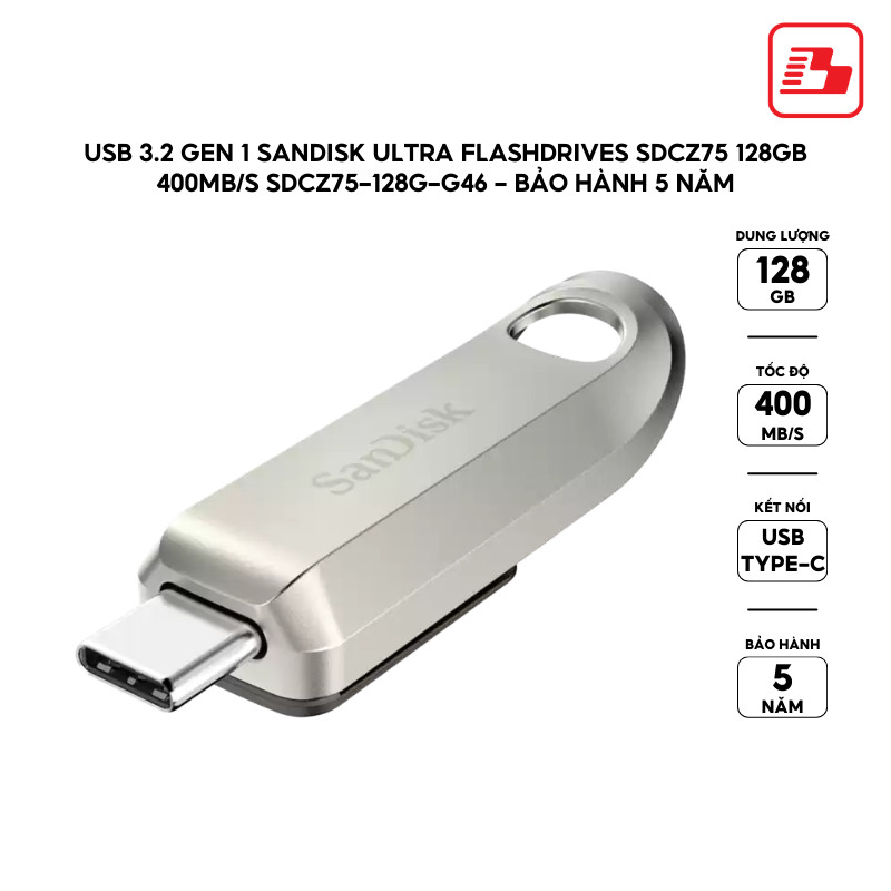 USB 3.2 Gen 1 SanDisk Ultra Flashdrives SDCZ75 128GB  400MB/s SDCZ75-128G-G46 - Bảo hành 5 năm