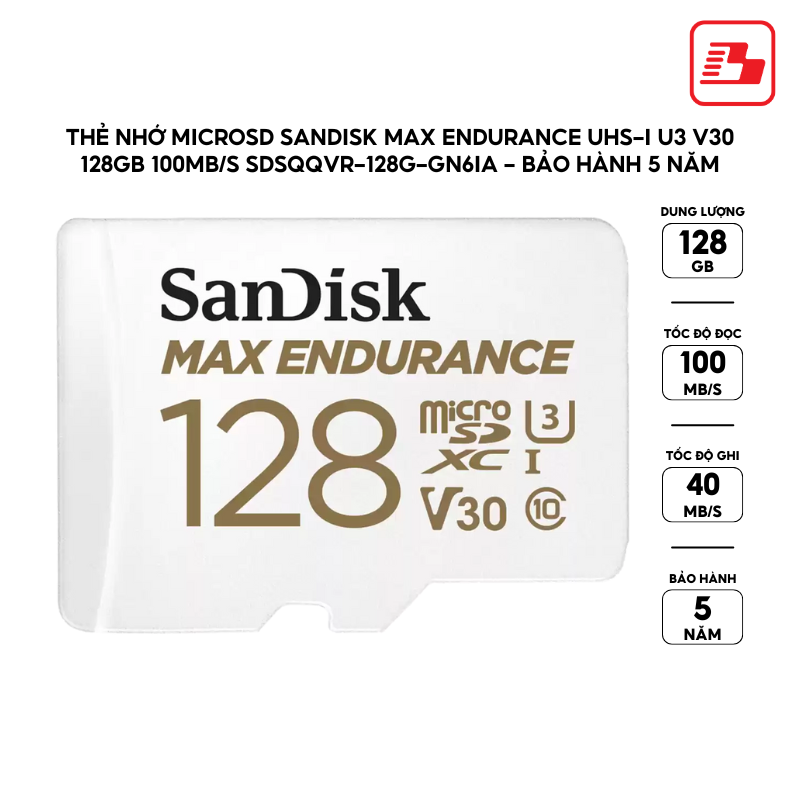 Thẻ nhớ MicroSD SanDisk Max Endurance UHS-I U3 V30 128GB 100MB/s SDSQQVR-128G-GN6IA - Bảo hành 5 năm
