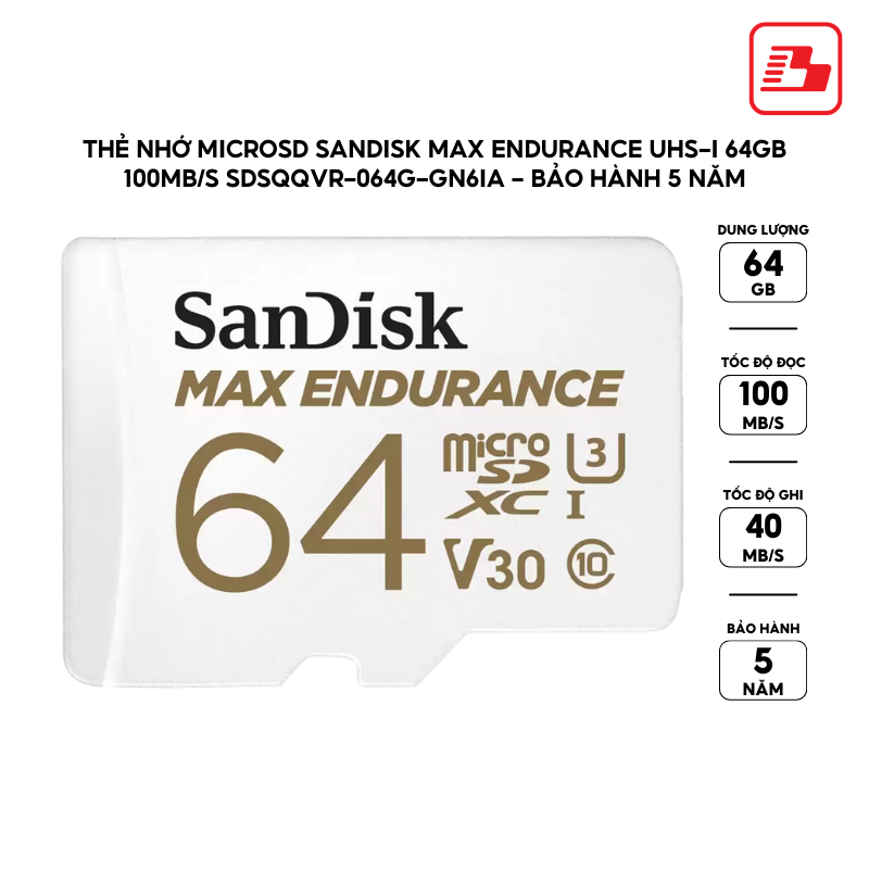 Thẻ nhớ MicroSD SanDisk Max Endurance UHS-I 64GB 100MB/s SDSQQVR-064G-GN6IA - Bảo hành 5 năm