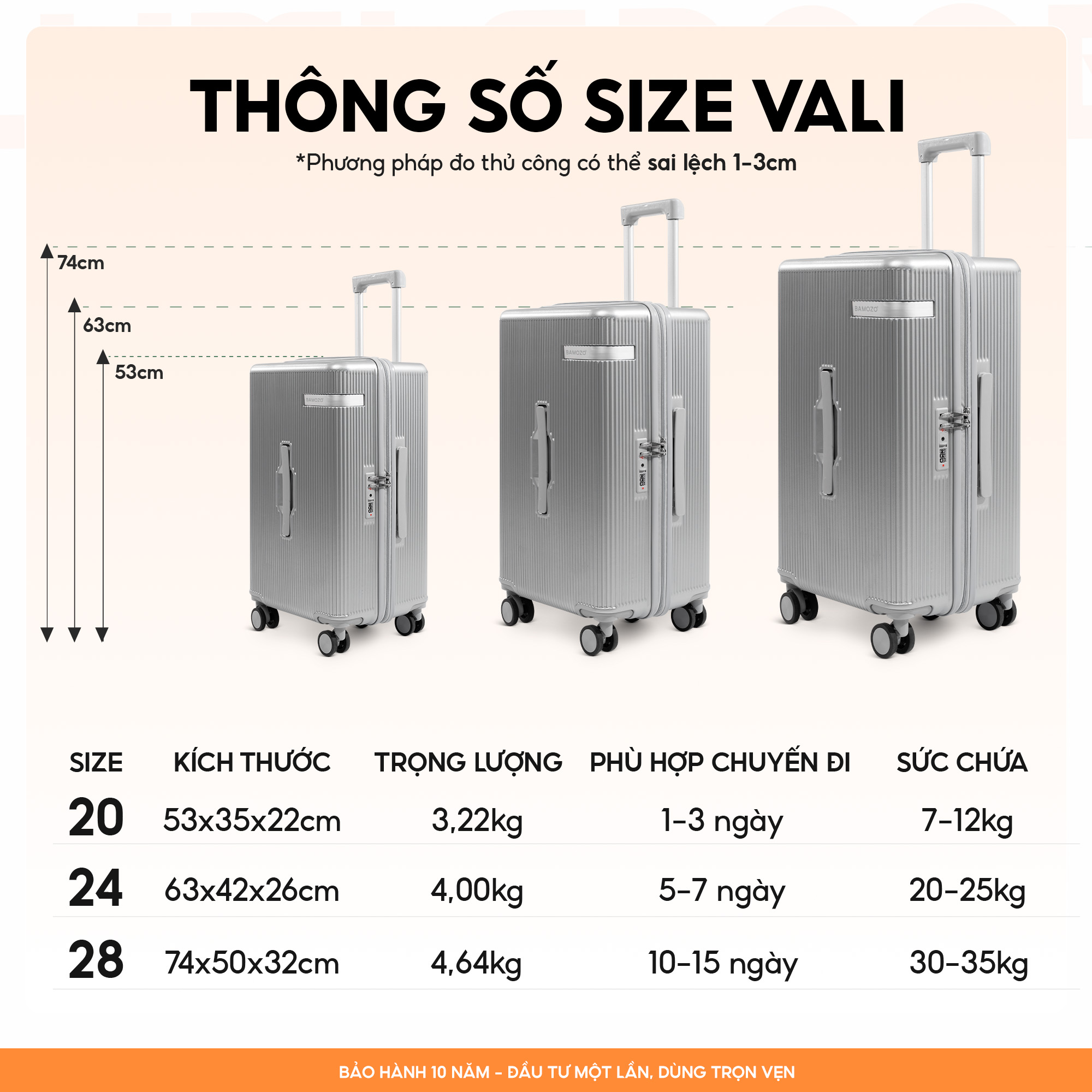 Kích thước vali size 24 có được xách tay lên máy bay không?
