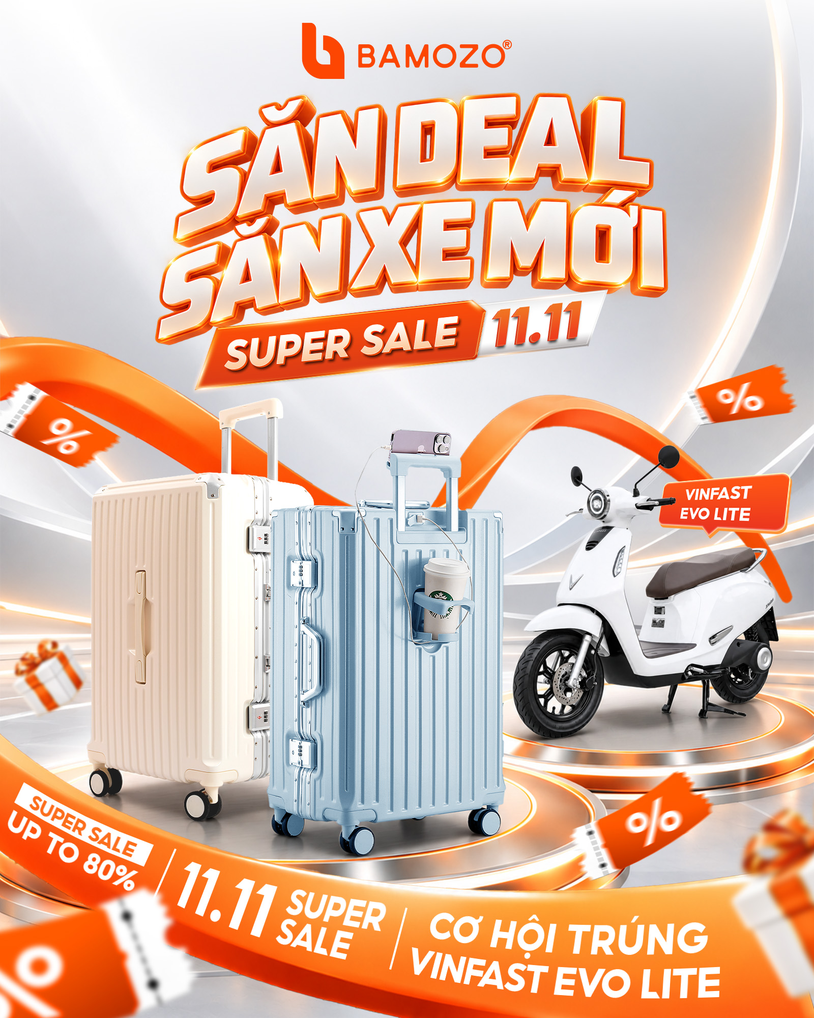 SĂN DEAL, SĂN XE MỚI: MUA VALI BAMOZO CƠ HỘI NHẬN XE ĐIỆN VINFAST EVOLITE