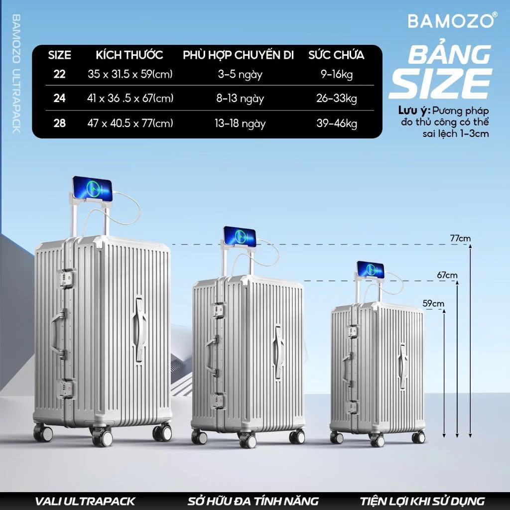Review Vali Ultra Pack Bamozo – Thiết Kế Sang Trọng, Sức Chứa “Khủng” Cho Những Chuyến Đi Dài Ngày