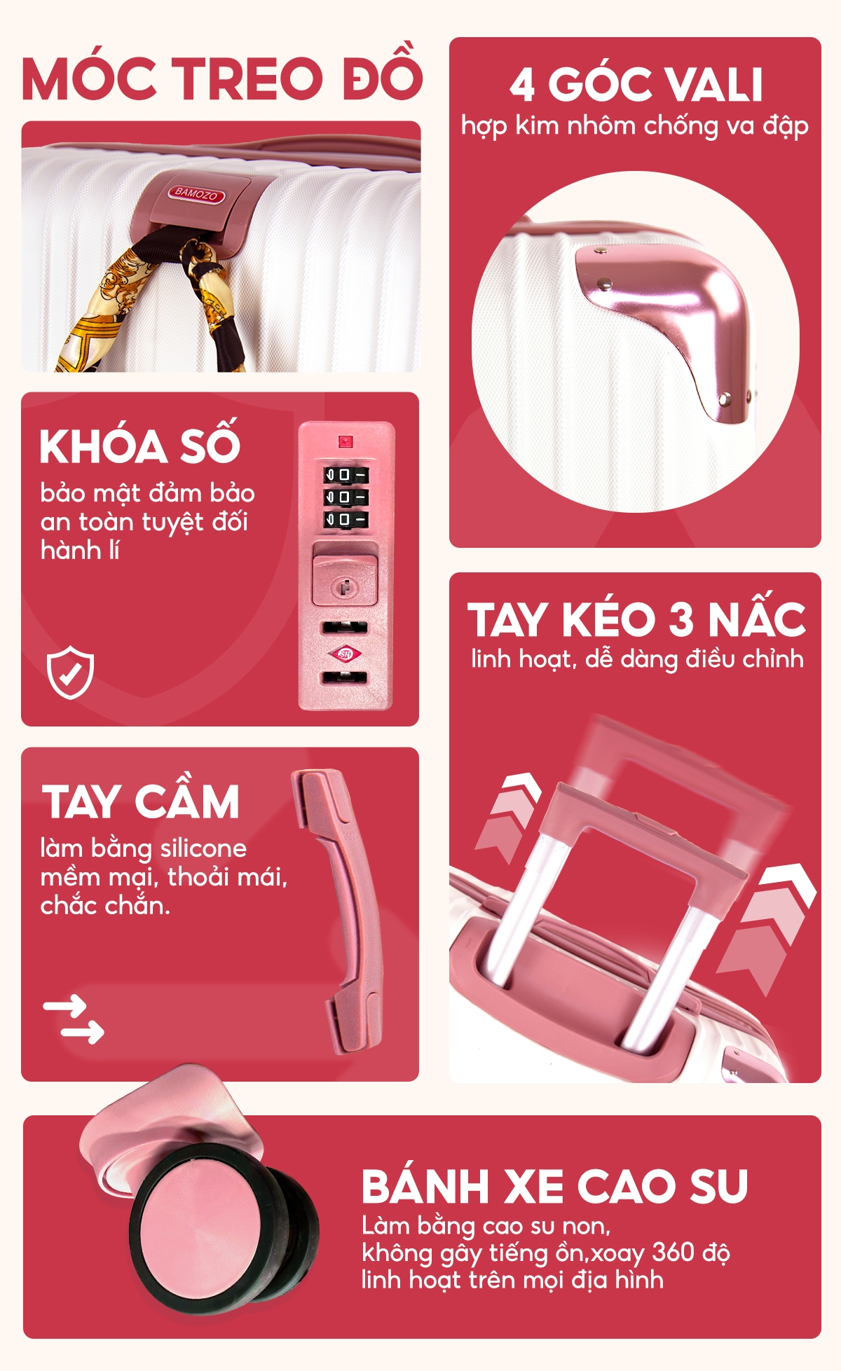 Thông tin chi tiết vali kéo du lịch Bamozo 8809