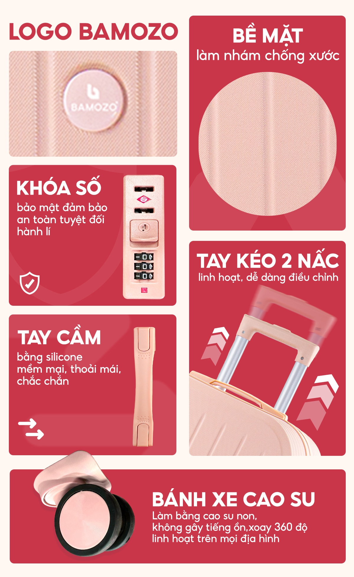 Thông số chi tiết vali khóa kéo Bamozo 8812