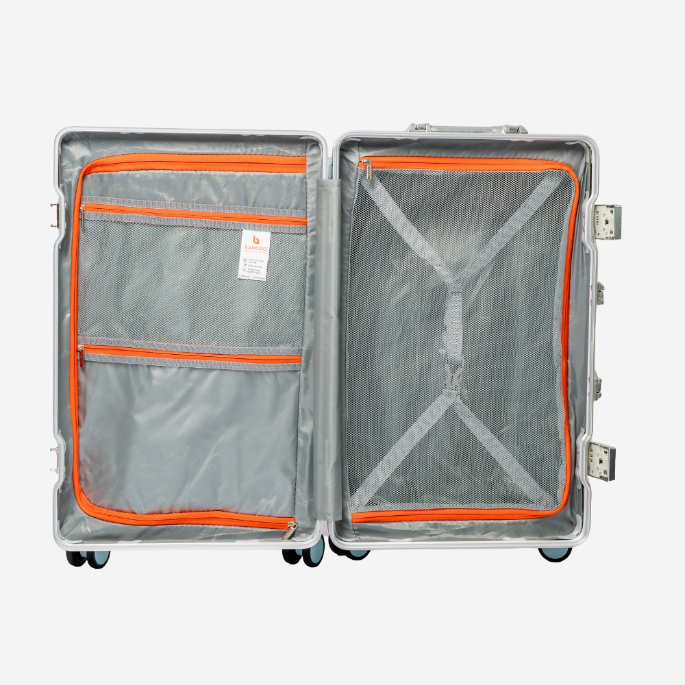 Vali khung nhôm 9066C có 2 ngăn chính, vải lót Poly 210D