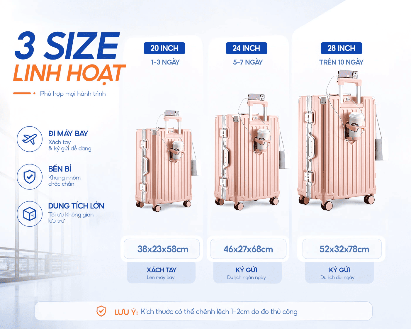 Cách chọn size vali 9066C bamozo