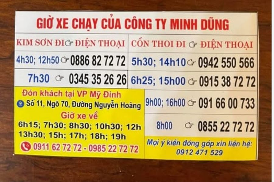 Các tuyến xe chạy nhà xe Minh Dũng