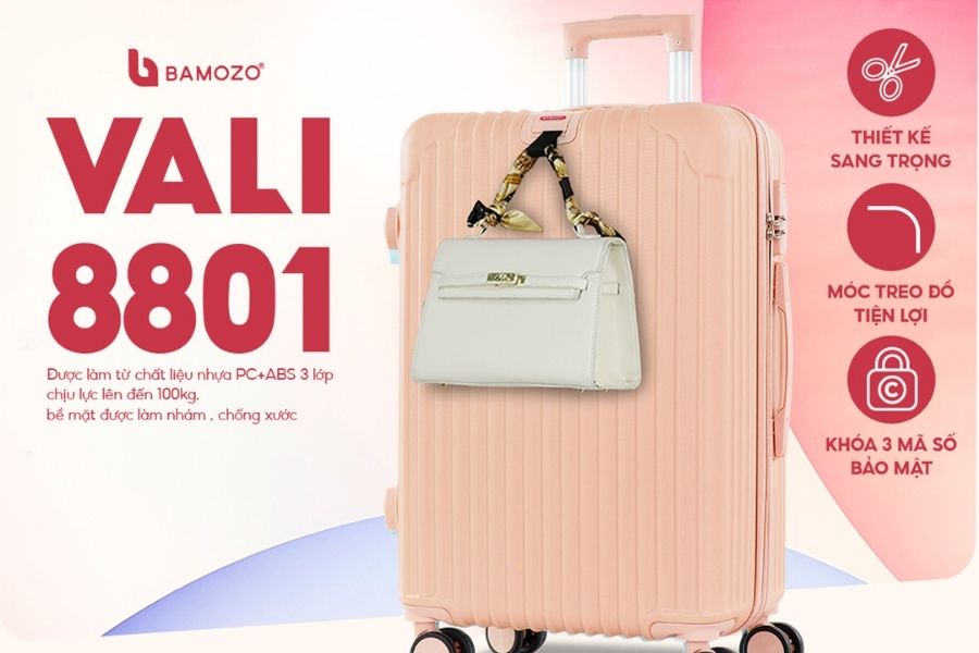 Vali kéo du lịch Bamozo 8801C màu hồng vàng