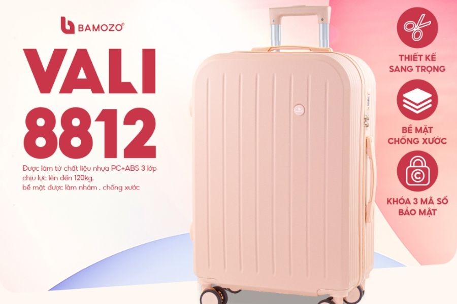 Vali du lịch Bamozo 8812 màu hồng nhạt