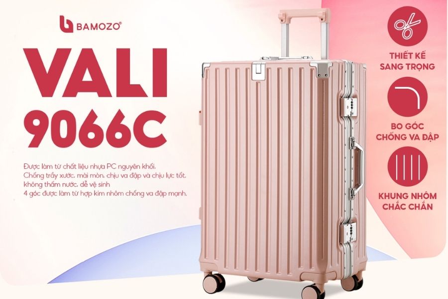 Vali khung nhôm Bamozo 9066 màu hồng