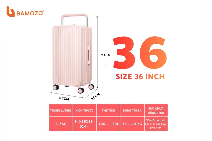 Bảng kích thước vali size 36 inch