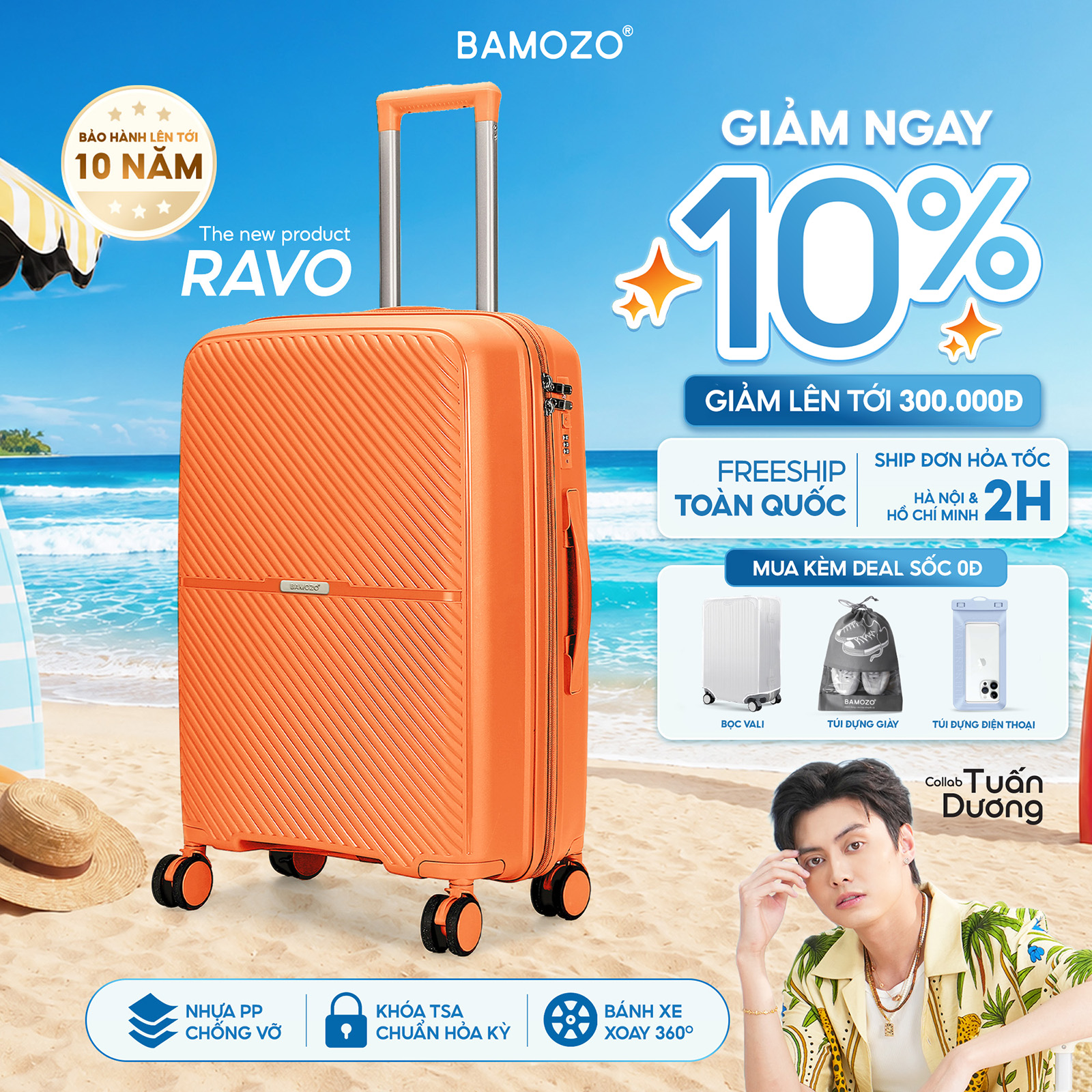 Vali Bamozo RAVO Nhựa PP Siêu Nhẹ - Siêu Bền Size 20/24/28