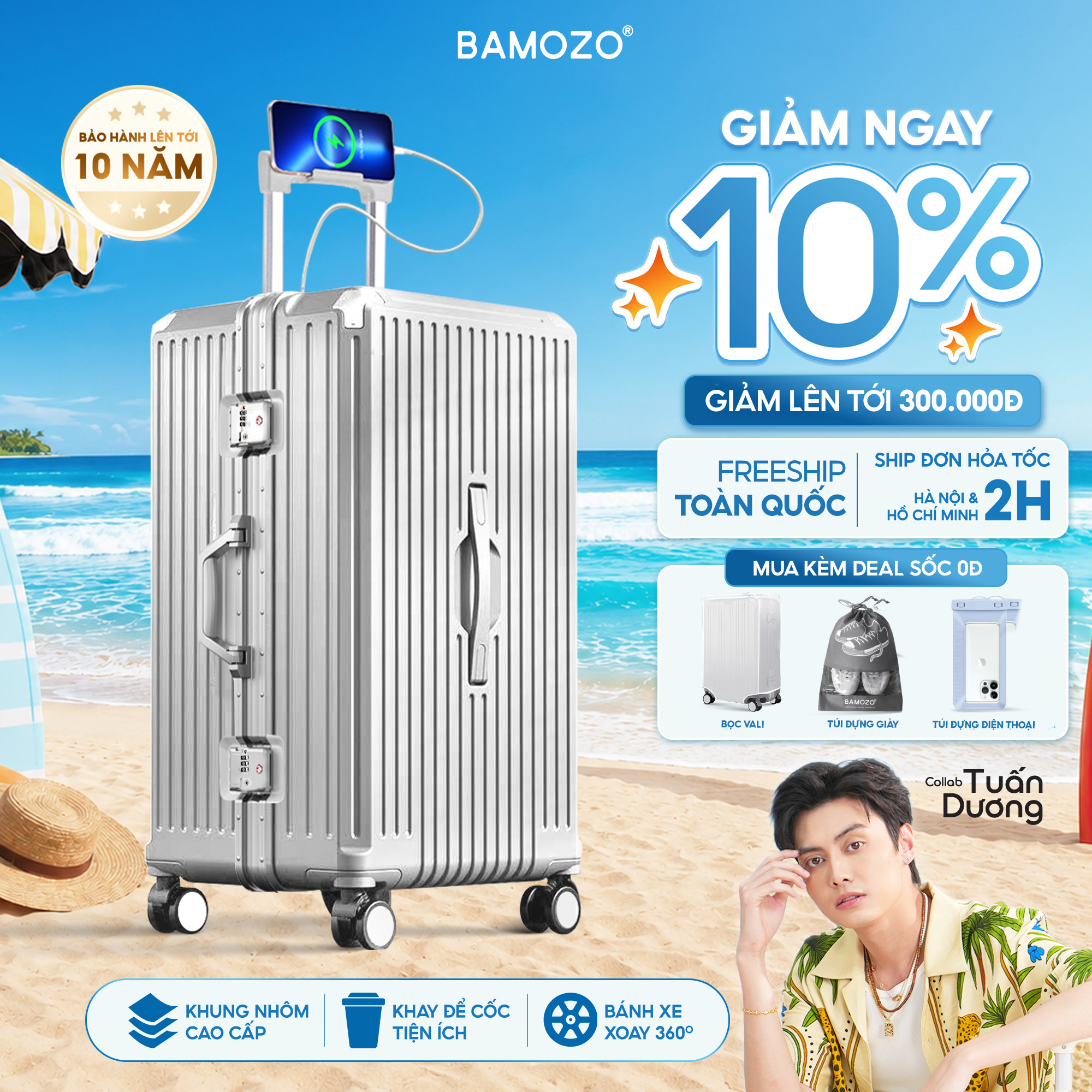 Vali Bamozo Khung Nhôm ULTRAPACK Size 22/24/28 Cao Cấp Tăng Sức Chứa Hành Lý