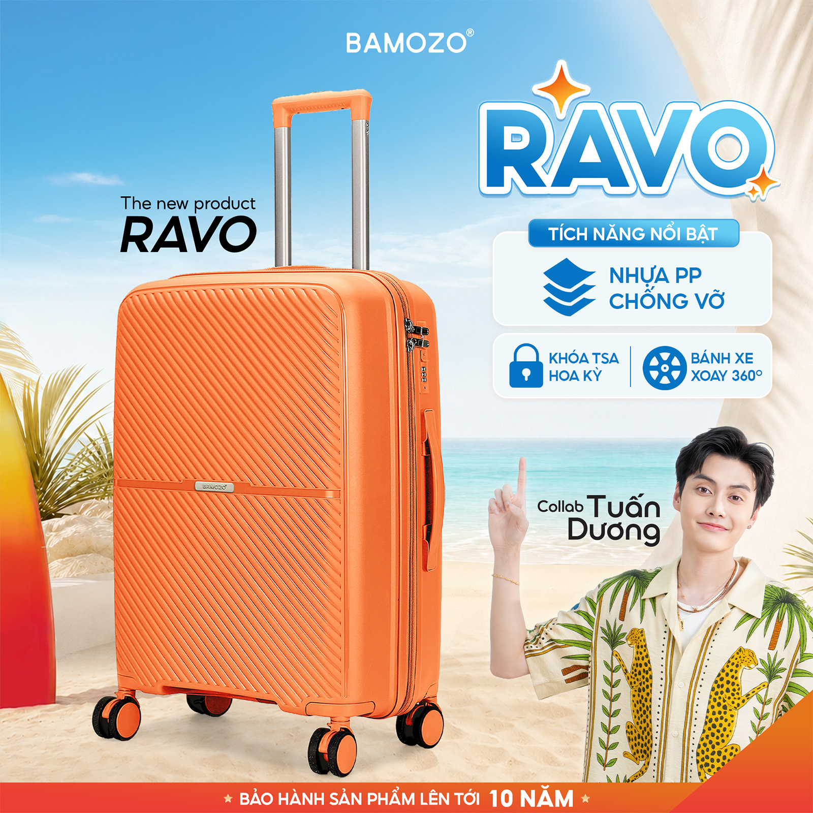 Vali Bamozo RAVO Nhựa PP Siêu Nhẹ - Siêu Bền Size 20/24/28
