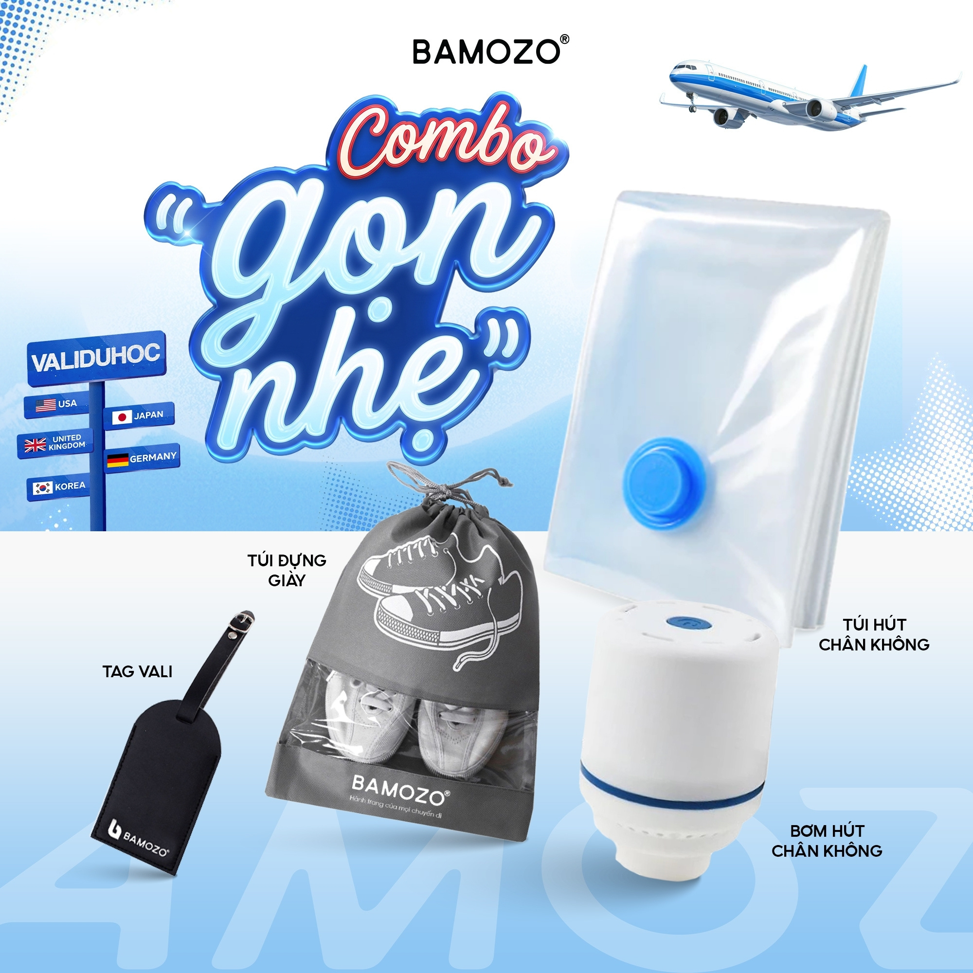 Combo Phụ Kiện Vali Du Học Bamozo “Gọn Nhẹ” – Mang Gọn Hơn, Đi Xa Nhẹ Hơn