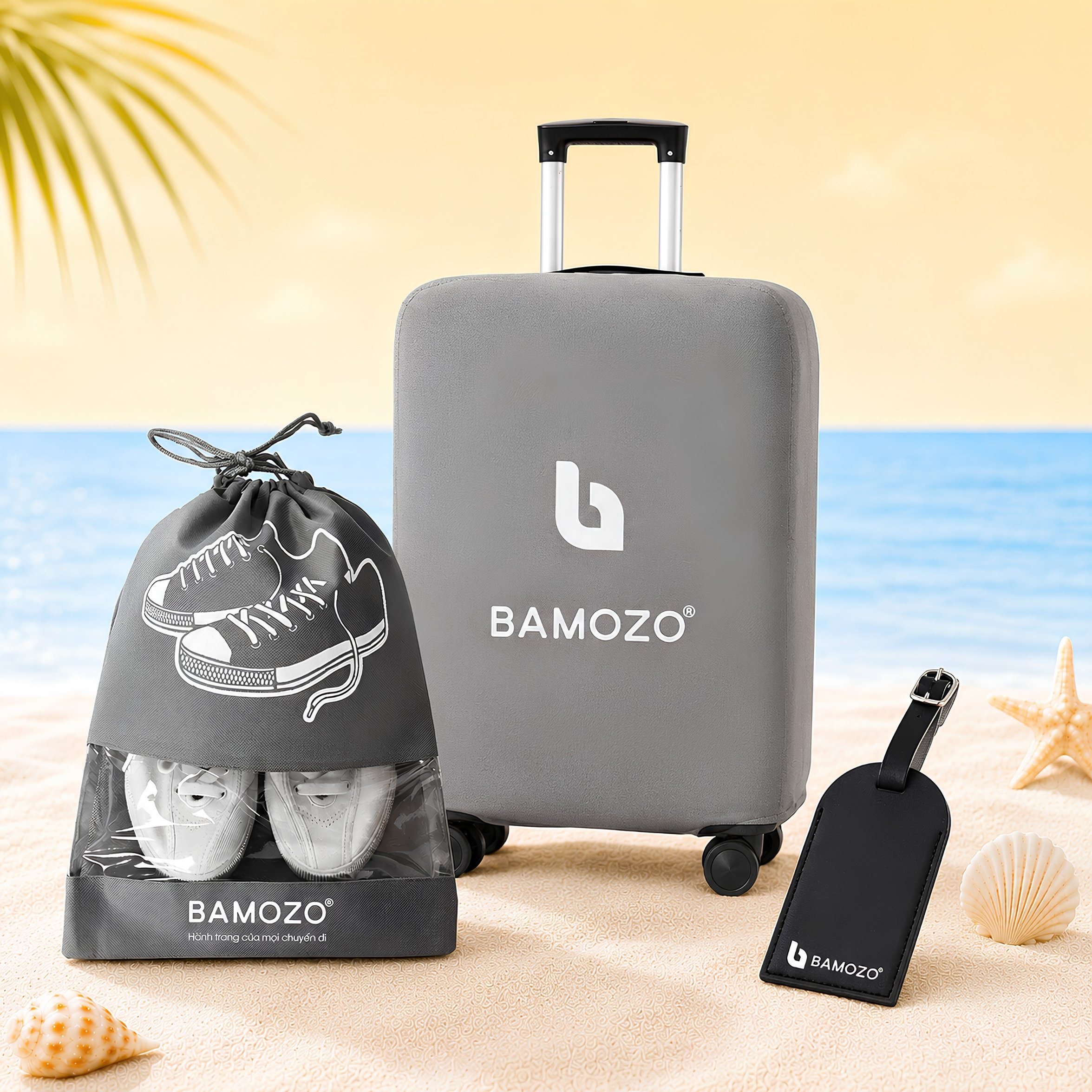 Combo 2 Phụ Kiện Vali BAMOZO – Túi Trùm Vali, Túi Đựng Giày & Tag Hành Lý