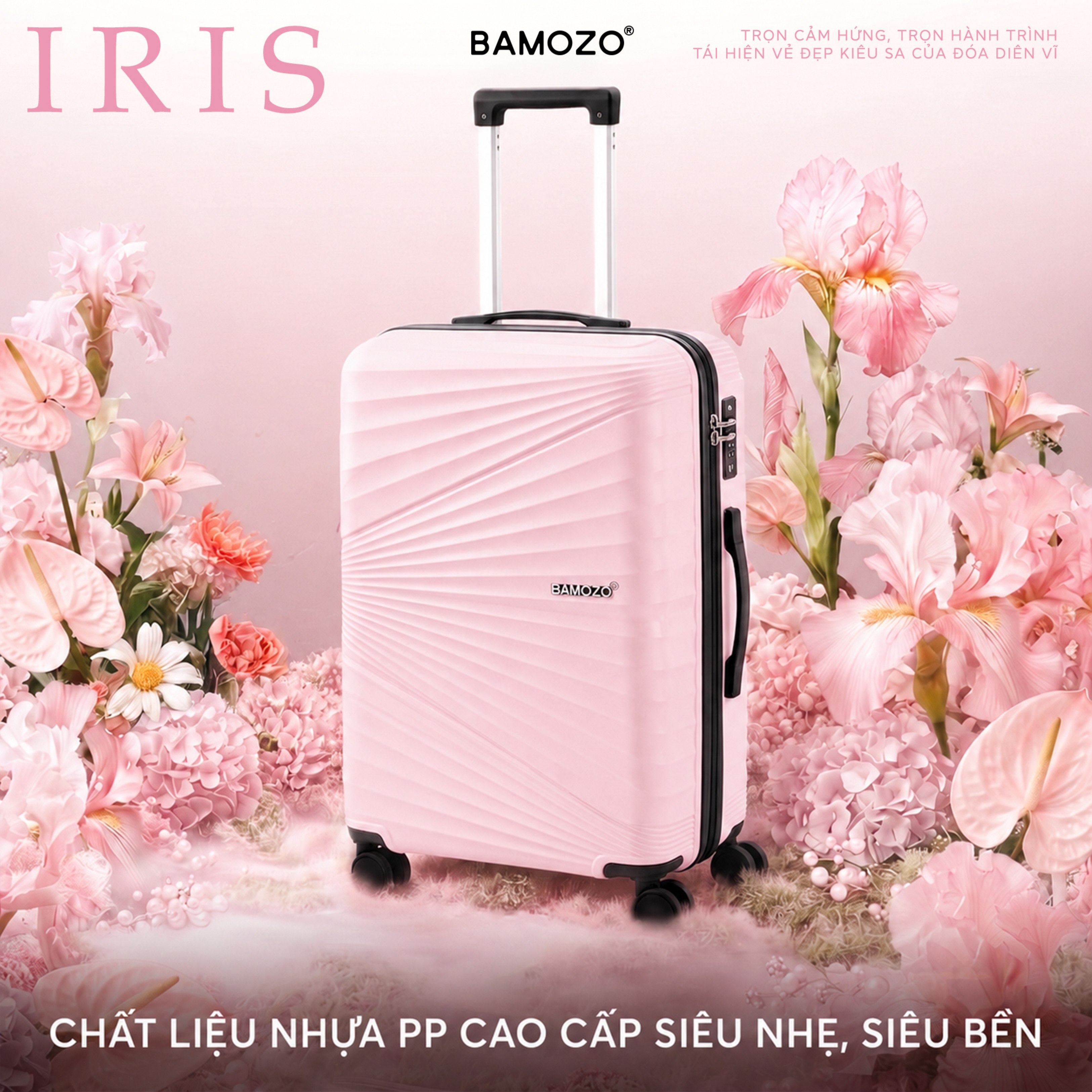 Vali IRIS Bamozo_Nhựa PP_Size 20/24/28_Hồng Anh Đào