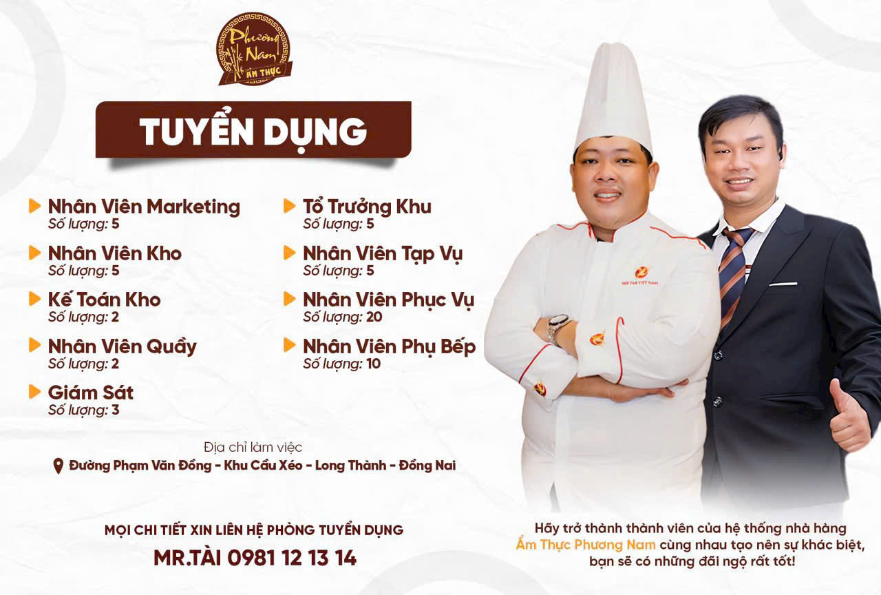 Nhà hàng ẨM THỰC PHƯƠNG NAM (Long Thành) tuyển dụng