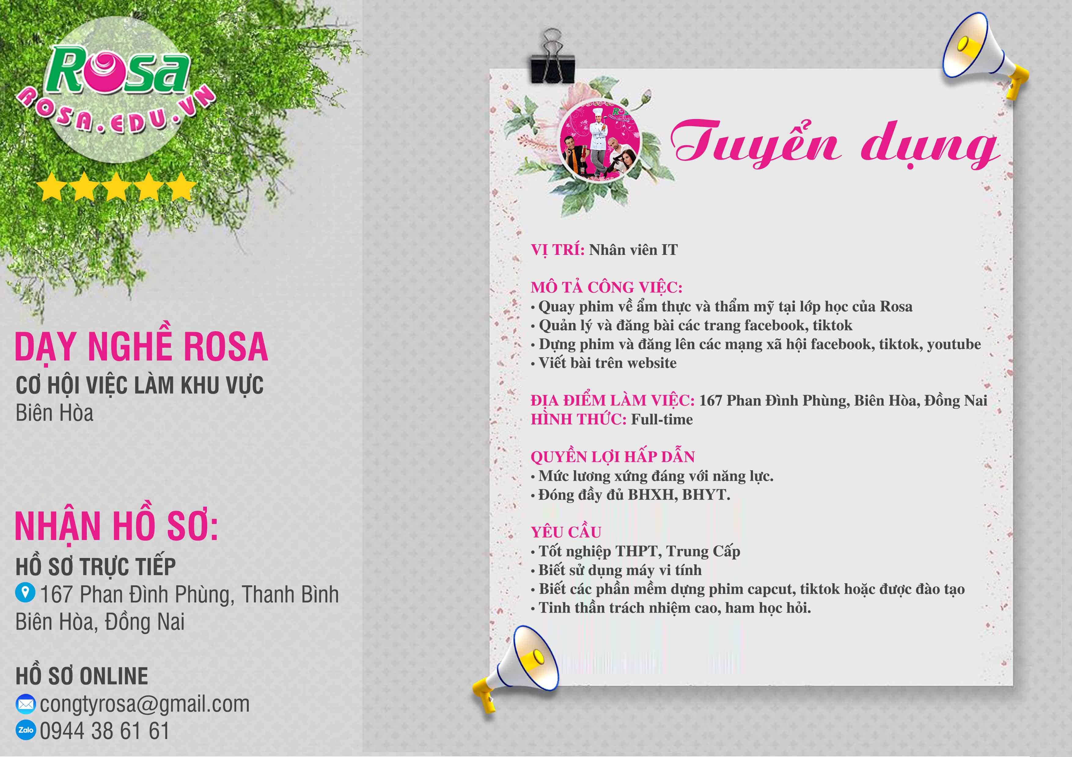 DẠY NGHỀ ROSA TUYỂN DỤNG 2025: Nhân viên IT