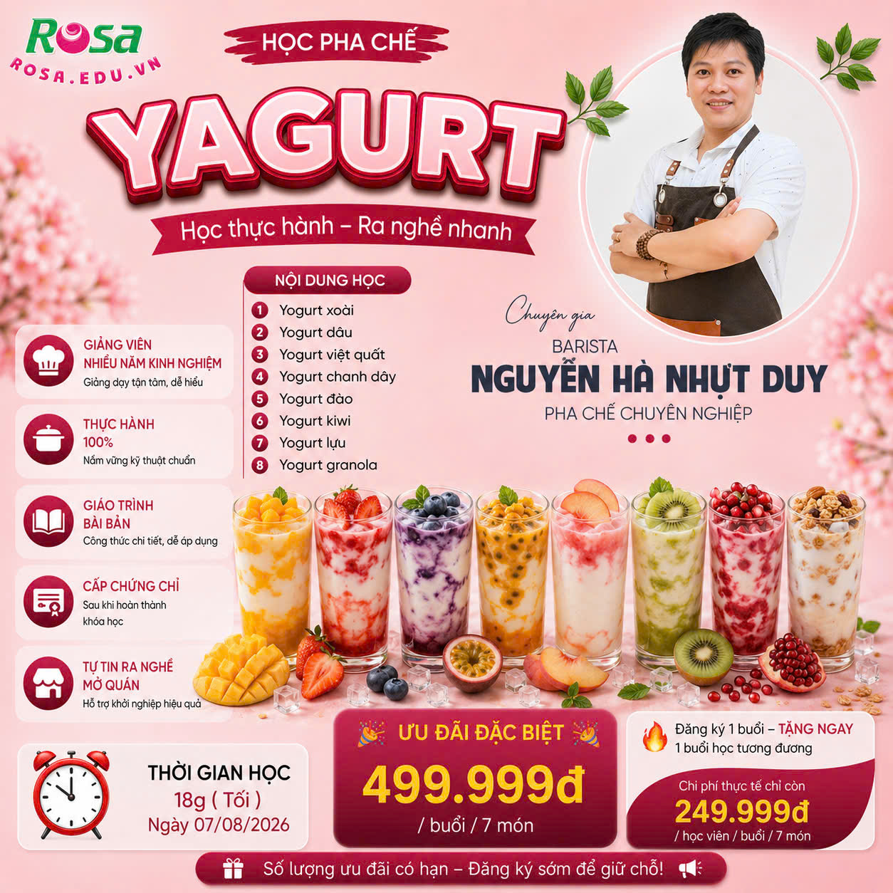 Workshop Học Làm Yogurt Xoài, Yogurt Dâu, Yogurt Việt Quất, Yogurt Chanh Dây, Yogurt Đào, Yogurt Kiwi, Yogurt Lựu, Yogurt Granola PVN1299