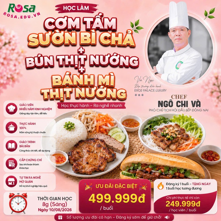 Workshop Học Làm Cơm Tấm Sườn Bì Chả + Bún Thịt Nướng + Bánh Mì Thịt Nướng PVN764