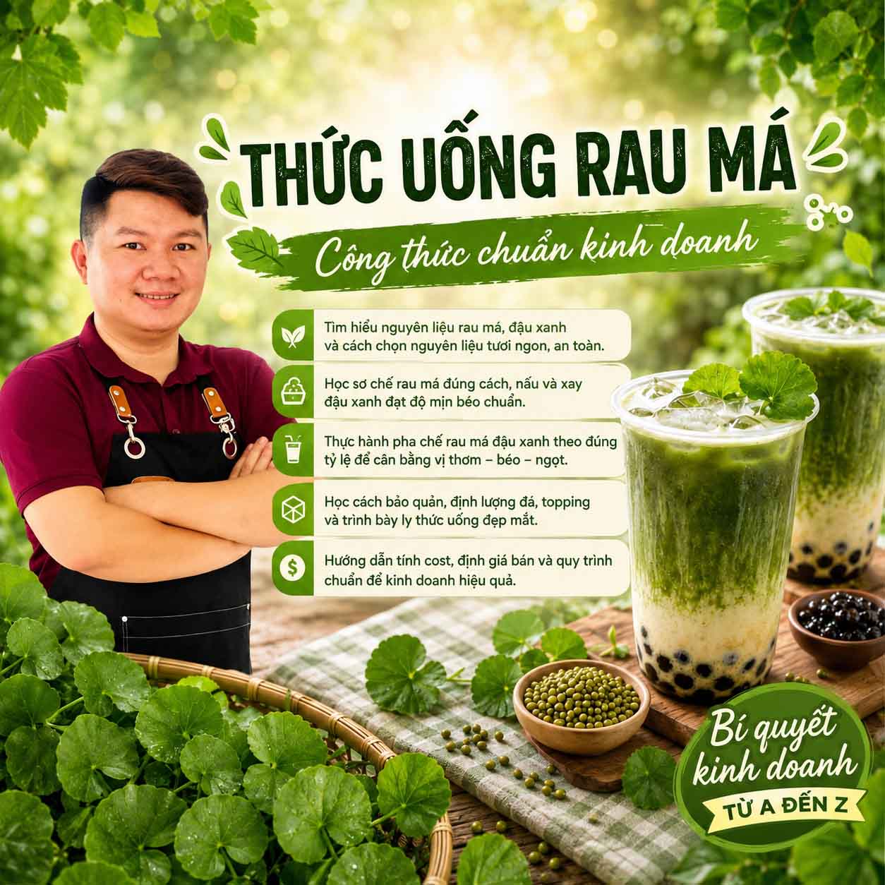 Chuyên Đề Pha Chế Rau Má (Đậu Xanh, Sầu Riêng, Sữa Dừa, Bí Đỏ, Thơm, Dâu,...) - Bí Quyết Pha Chế Rau Má Hot Trend