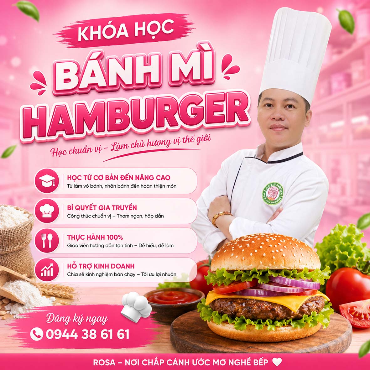 Chuyên Đề Học Cách Làm Bánh Mì Hamburger (Nhân Bò, Nhân Gà, Nhân Tôm) - Mở Tiệm Bánh Mì Đắt Khách