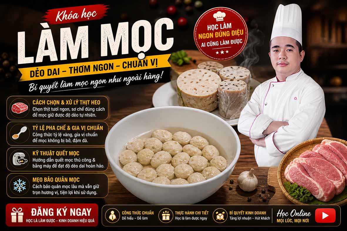 Chuyên đề học làm Mọc (Giò Sống) dai ngon, mịn dẻo - Mở quán Bún Mọc, Bún Riêu, Bún Bò kinh doanh PVN677