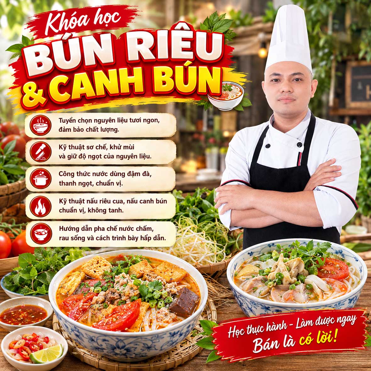 Chuyên Đề Học Nấu Bún Riêu & Canh Bún (Làm Chả Cua, Riêu Cua, Tốp Mỡ, Hành Phi, Sa Tế, Ốc...) - Mở Quán Bún Riêu Gia Truyền