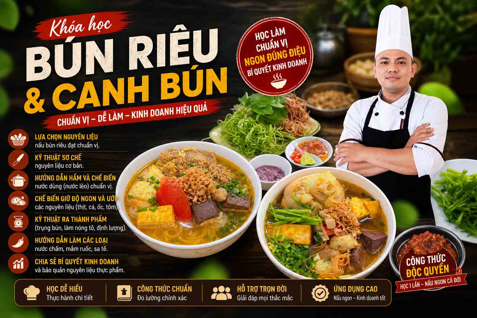 Chuyên đề học cách nấu BÚN RIÊU & CANH BÚN (BÚN ĐỎ, RIÊU CUA, ỐC, CHẢ CUA, BÁNH ĐA) - Mở quán chuyên kinh doanh PVN1396