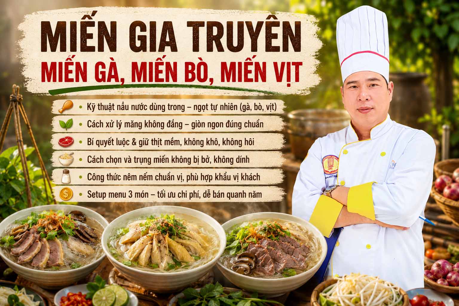 Chuyên đề học nấu MIẾN MĂNG GÀ, MIẾN MĂNG BÒ, MIẾNG MĂNG VỊT - Mở quán kinh doanh miến gia truyền