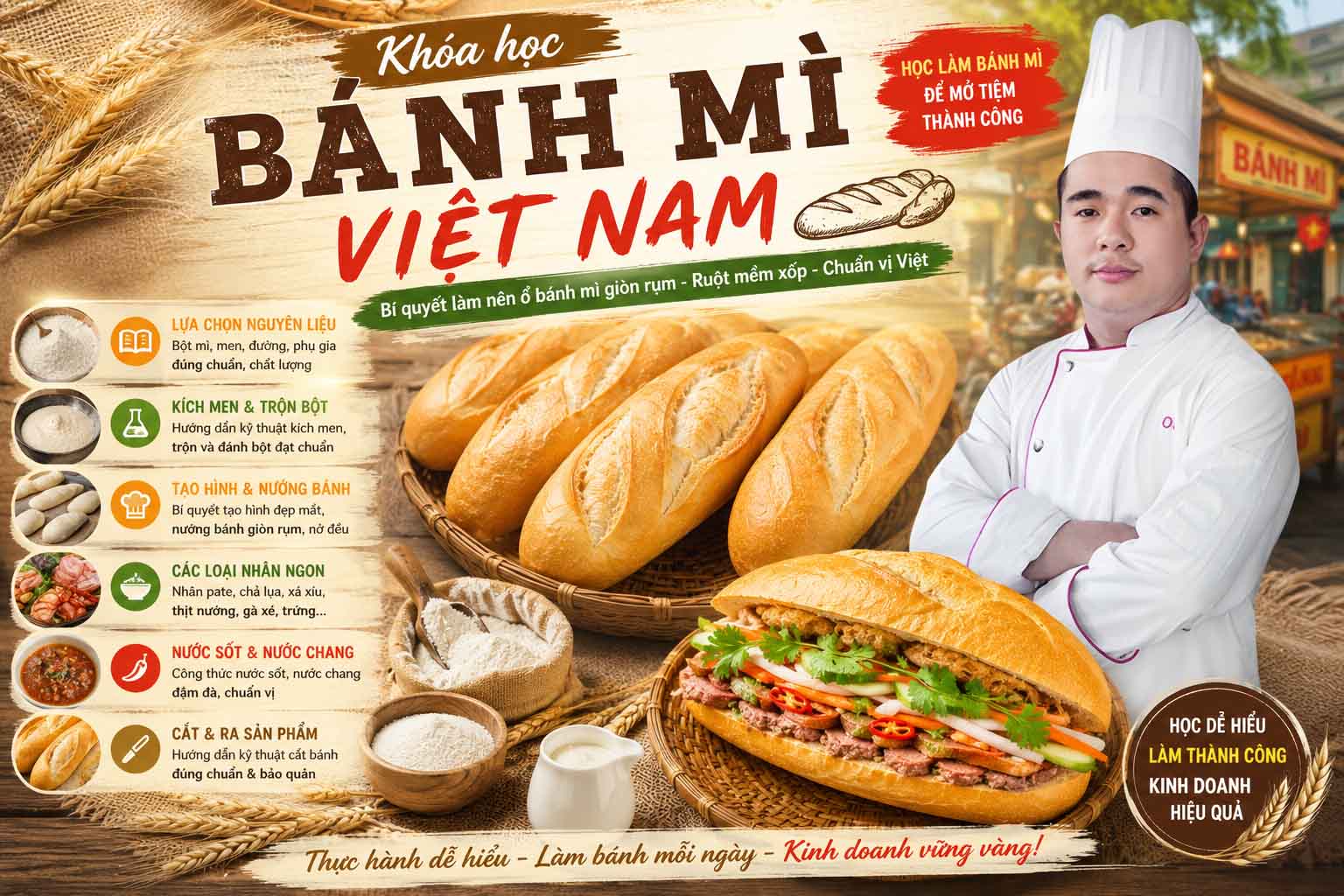 Chuyên đề học làm BÁNH MÌ VIỆT NAM & CÁC LOẠI NHÂN, MÓN ĂN KÈM BÁNH MÌ - Chia sẻ bí quyết kinh doanh lò bánh mì PVN614