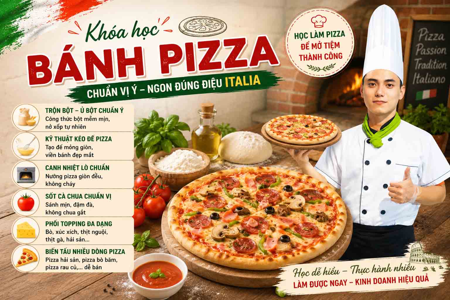 Chuyên đề học làm bánh PIZZA (Bò, Xúc Xích, Thịt Nguội, Cá Ngừ, Hải Sản...) chuyên nghiệp vô cùng hấp dẫn, Mở quán chuyên kinh doanh