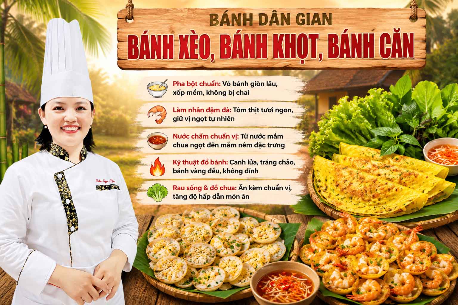 Chuyên đề học làm BÁNH XÈO, BÁNH KHỌT, BÁNH CĂN - Vị 3 miền Bắc Trung Nam