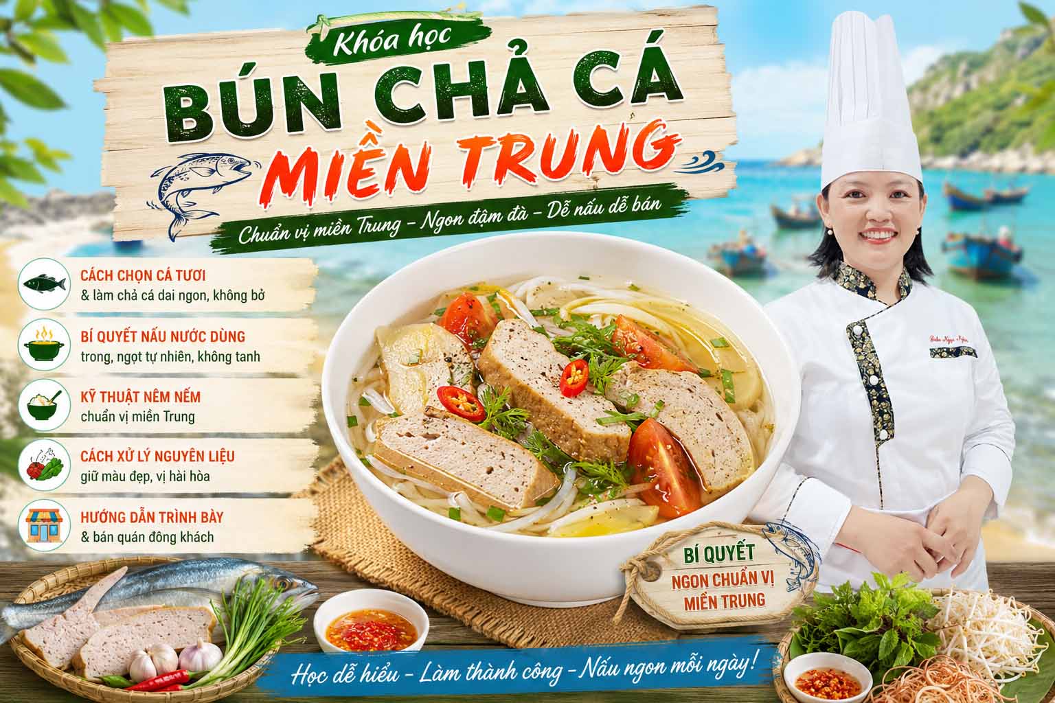 Chuyên đề học nấu BÚN CHẢ CÁ (Qui Nhơn, Đà Nẵng, Nha Trang, Quảng Ngãi) - Mở quán bún chả cá gia truyền